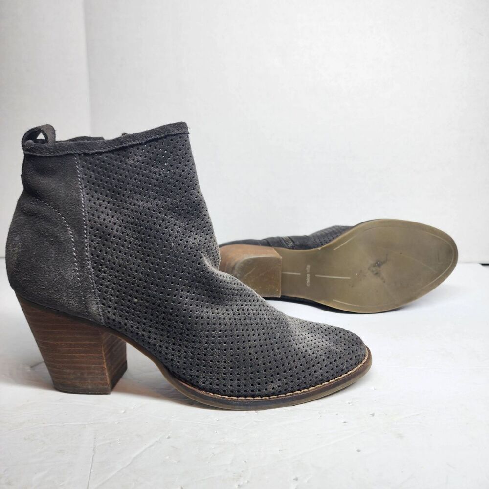 Dolce Vita Gray Perforated Block Heel Side Zip Ankle Boots‎ Womens Size 9.5M